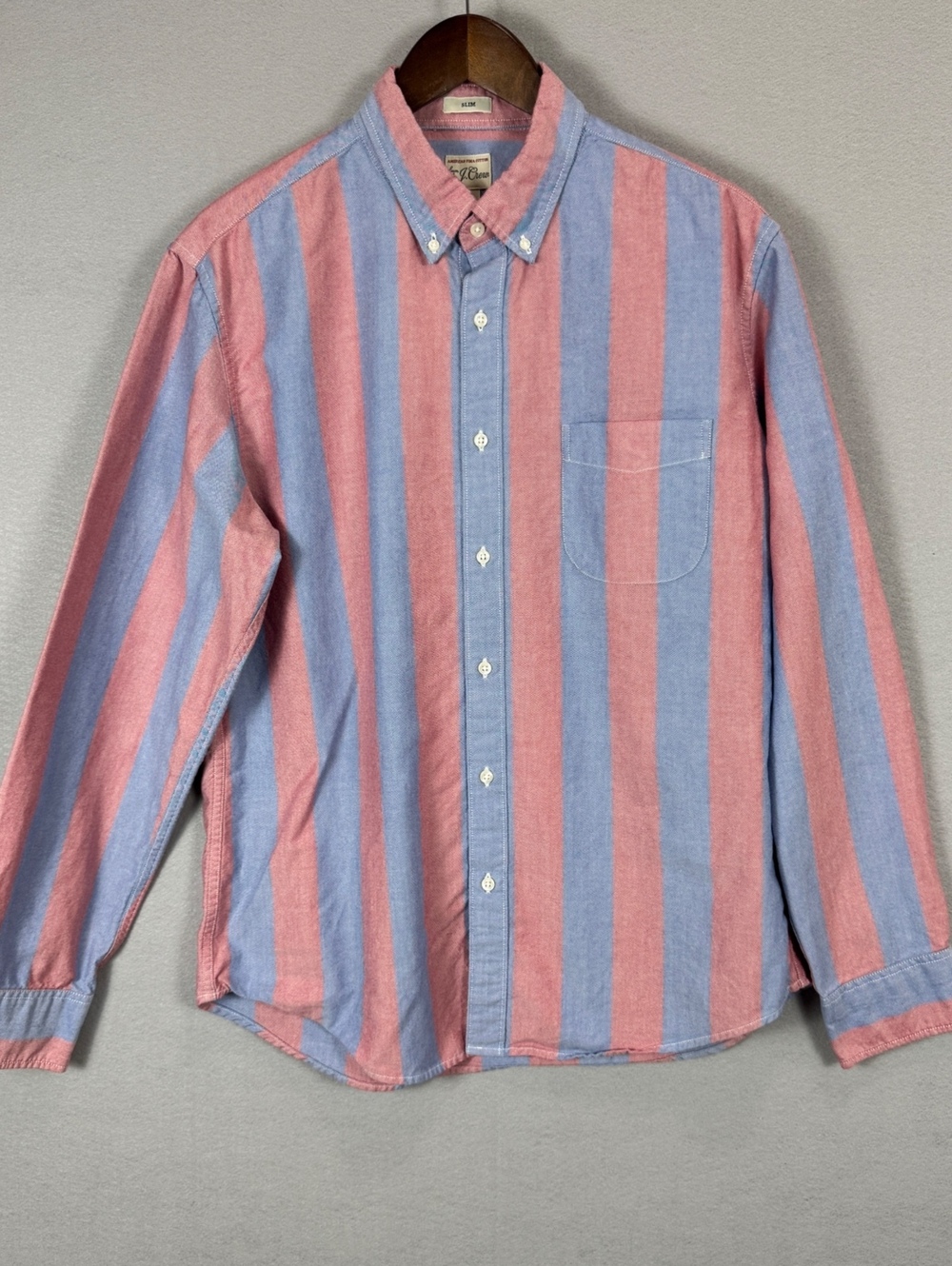 J.Crew Slim Fit Button-Down Dress Shirt Men L Blue and Pink Striped